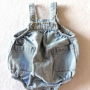 Vintage Baby Guess As 6 Months Denim Bubble Romper Overalls Made USA‎ Triangle ?